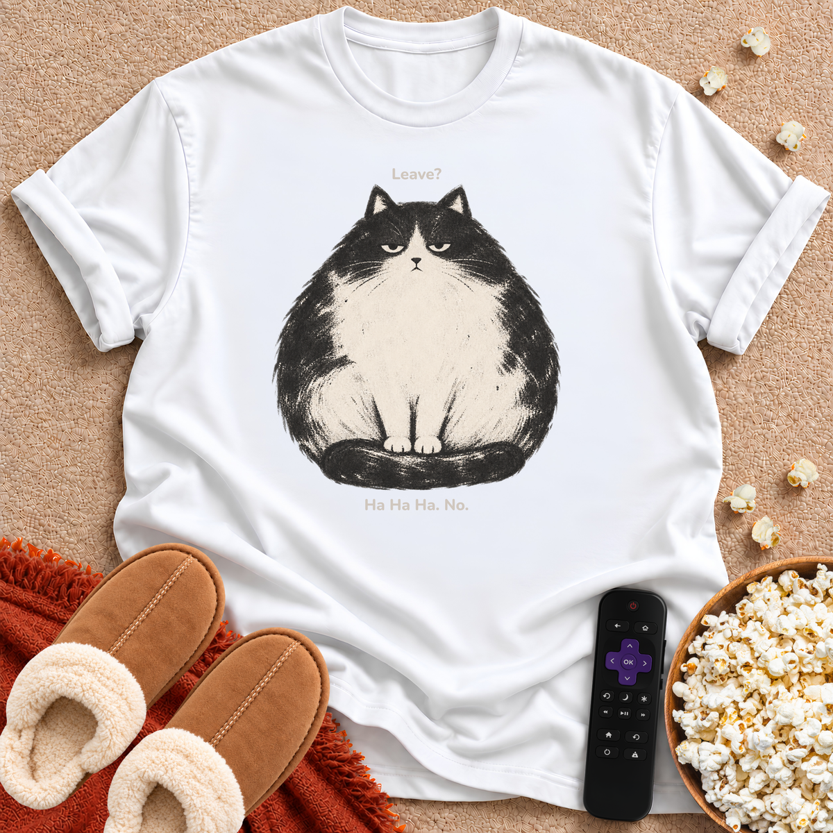 Leave? Ha. Ha. Ha. NO. T-shirt