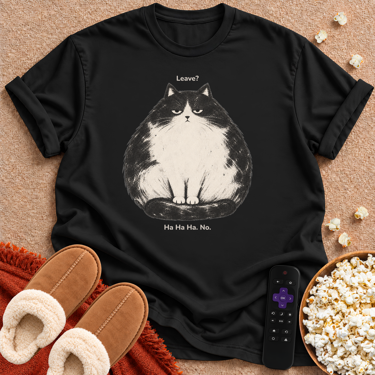 Leave? Ha. Ha. Ha. NO. T-shirt