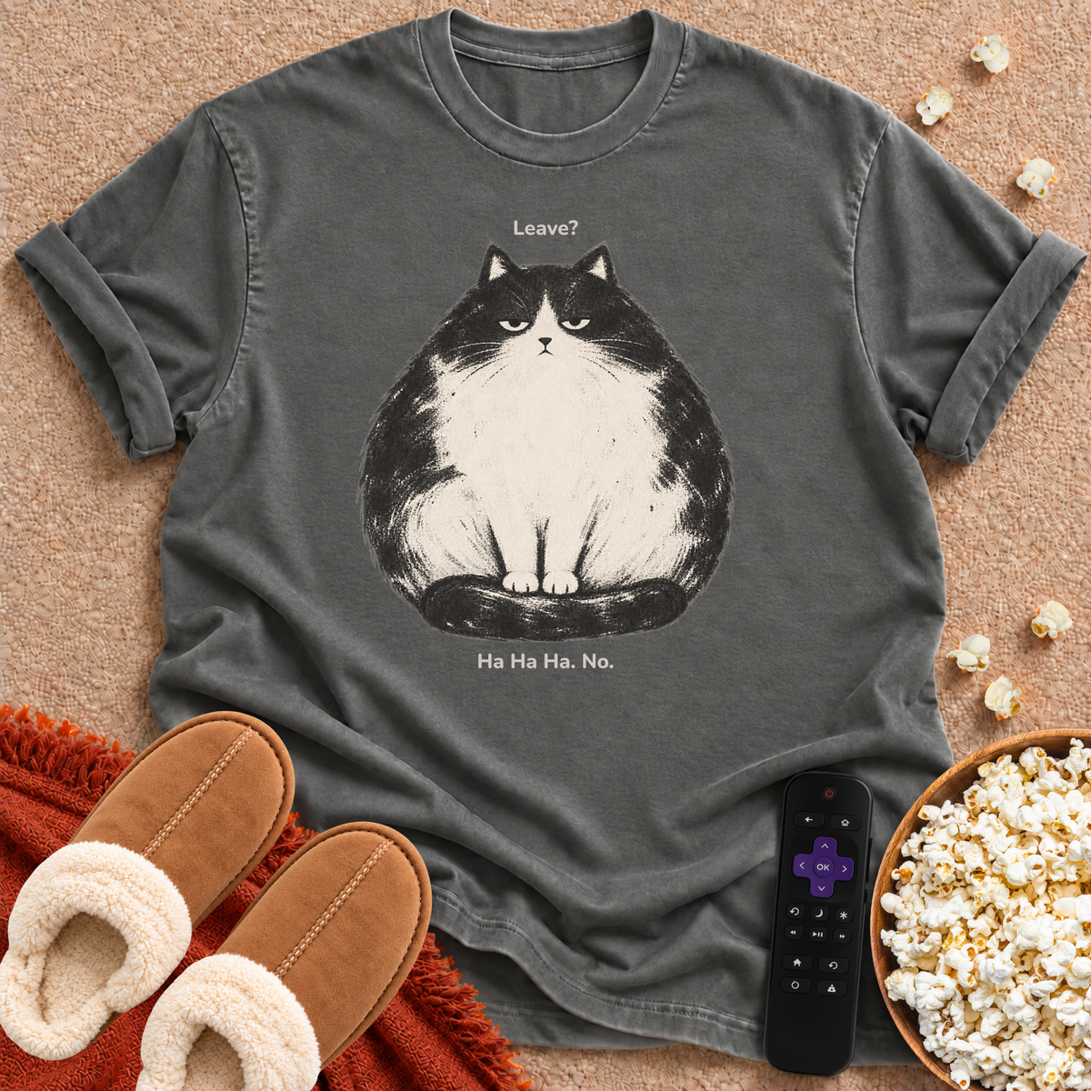 Leave? Ha. Ha. Ha. NO. T-shirt